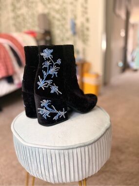 Custom Bedazzled Black Velvet Kenneth Cole Boots